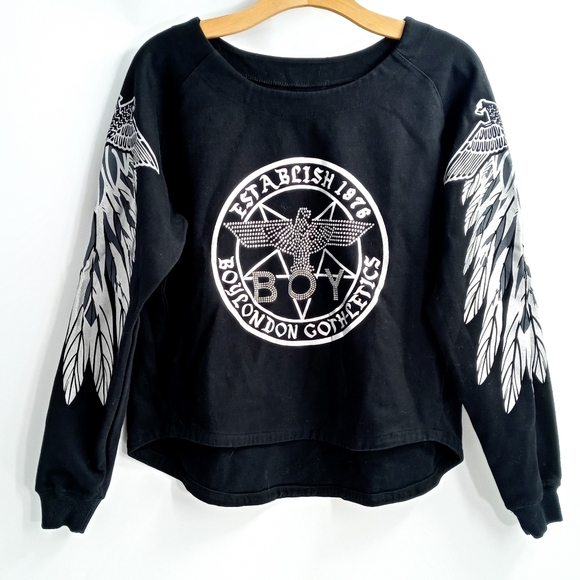 Boy‎ London Bird Silver Graphic Black Sweatshirt - Picture 1 of 9